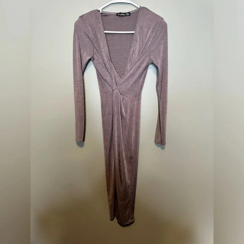 Boohoo NWT Women’s Textured Slinky Twist Detail‎ Midi Dress charcoal Size 14